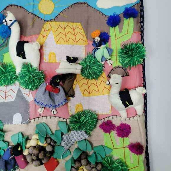 Handstitched‎ Llama Tapestry Folksy Sewn Artwork Wall Hanging Travel Vintage - Picture 8 of 9